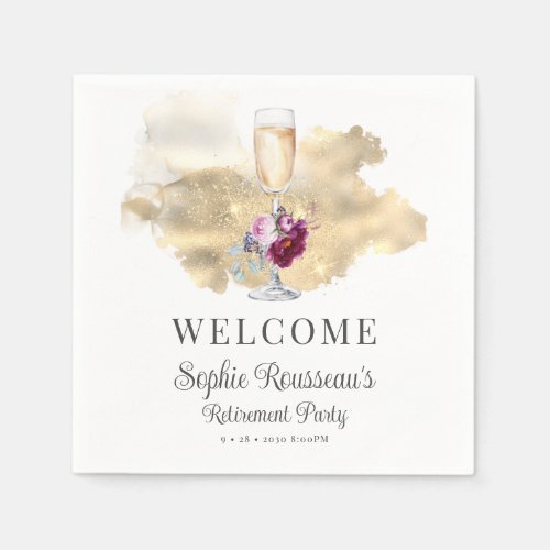 Modern Retirement Party Champagne Glitter  Napkins