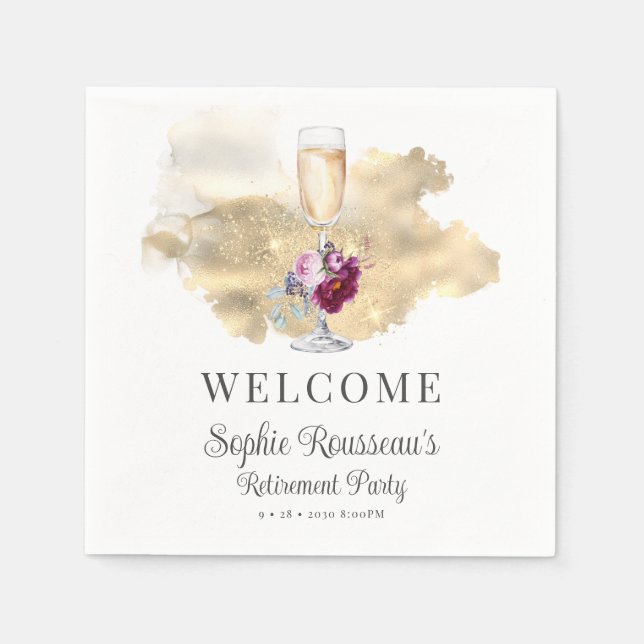 Modern Retirement Party Champagne Glitter  Napkins (Front)