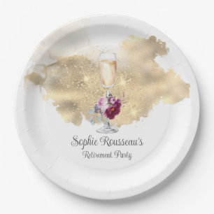 Modern Retirement Party Champagne Glitter Napkins Paper Plates