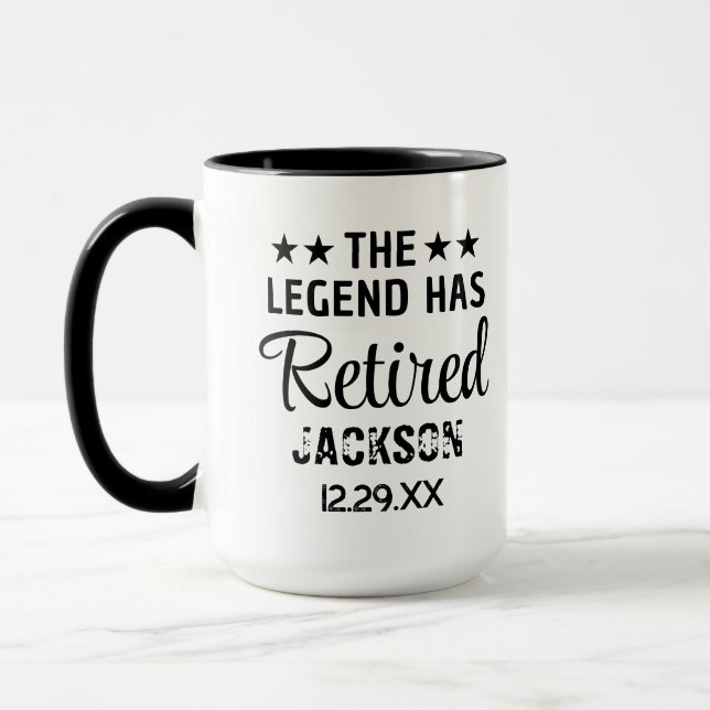 Modern Retirement Party Gifts Name Date Retired Mug (Left)