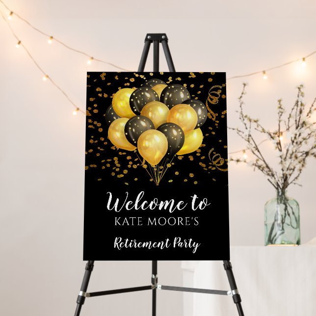 Modern Retirement Party Gold Black Balloons  Foam  Board (In Situ (Stand))