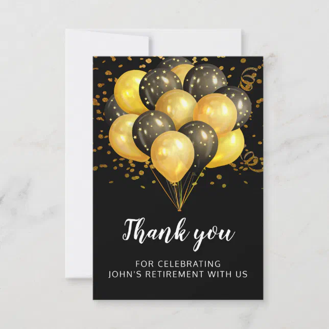 Modern Retirement Party Gold Black Glitter Thank Y Thank You Card | Zazzle