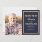 Modern Retirement Party Navy Blue And Gold Photo Invitation | Zazzle