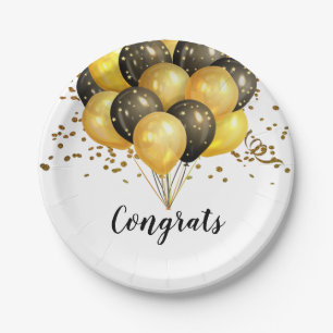 Modern Retirement Party White And Gold Paper Plates