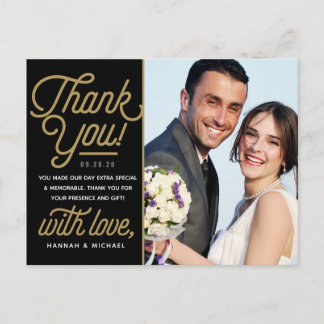 Modern Reto Gold Thank You Wedding Photo Postcard