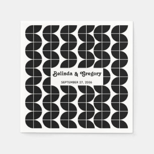 Modern Retro 70's Black White Waves Wedding  Napkins