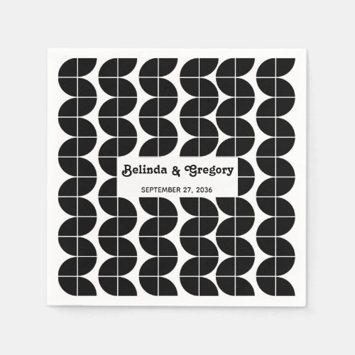 Modern Retro 70's Black White Waves Wedding  Napkins