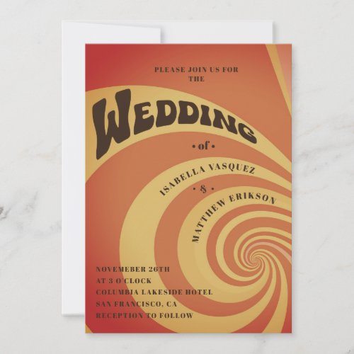 Modern Retro 70s Burnt Orange QR Code Wedding Invitation