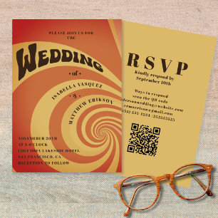 Modern Retro 70s Burnt Orange QR Code Wedding Invitation