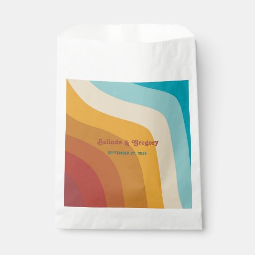 Modern Retro 70s Colorful Rainbow Waves Wedding  Favor Bag