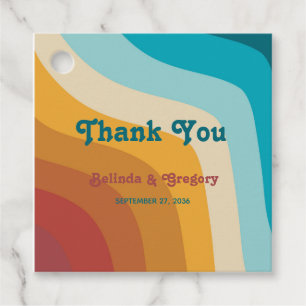 Modern Retro 70's Colorful Rainbow Waves Wedding Favor Tags
