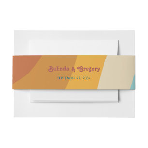 Modern Retro 70's Colorful Rainbow Waves Wedding Invitation Belly Band