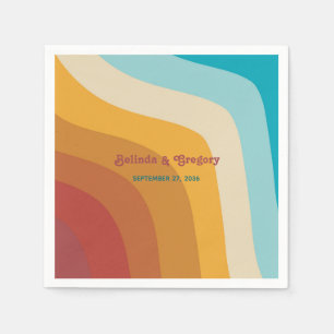 Modern Retro 70's Colorful Rainbow Waves Wedding Napkins