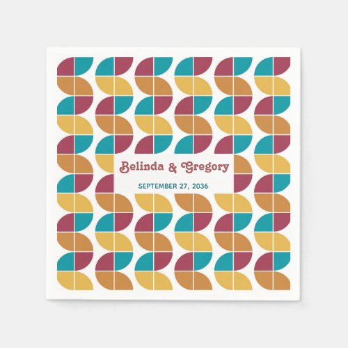 Modern Retro 70's Colorful Rainbow Waves Wedding  Napkins