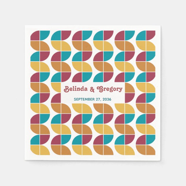 Modern Retro 70's Colorful Rainbow Waves Wedding  Napkins (Front)