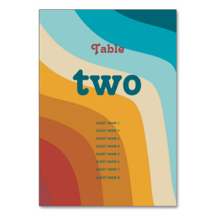 Modern Retro 70's Colorful Rainbow Waves Wedding Table Number