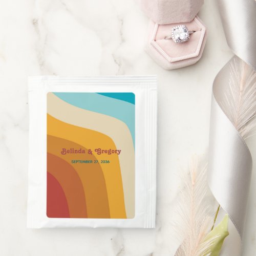 Modern Retro 70s Colorful Rainbow Waves Wedding  Tea Bag Drink Mix