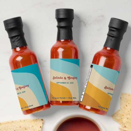 Modern Retro 70s Colorful Rainbow Wedding Favor Hot Sauces