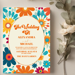 Modern Retro 70's Daisy Wedding Invitation