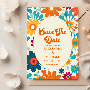 Modern Retro 70's Daisy Wedding Save The Date