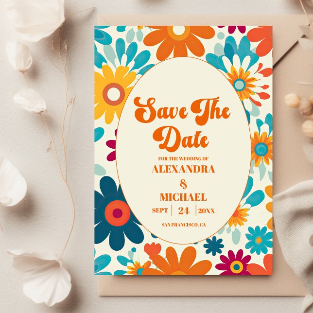 Modern Retro 70's Daisy Wedding Save The Date (Creator Uploaded)