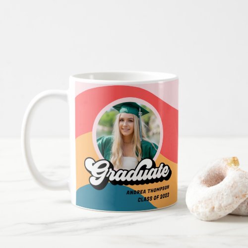 Modern Retro 70s Groovy Graduation Photo Gift Coffee Mug