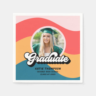 Modern Retro 70s Groovy Graduation Photo Napkins