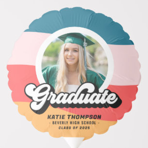 Modern Retro 70s Groovy Graduation Photo Party Balloon