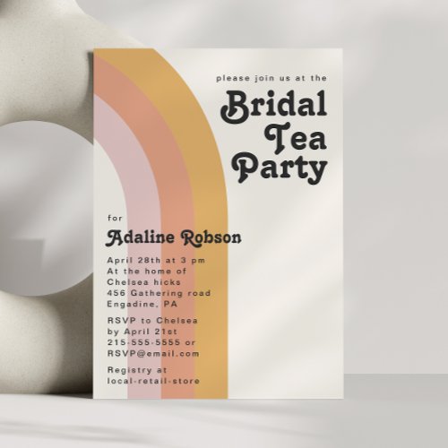 Modern Retro 70s Rainbow Bridal Tea Party Invitation