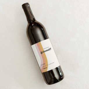 Modern Retro 70's Rainbow Bridesmaid Proposal Wine Label
