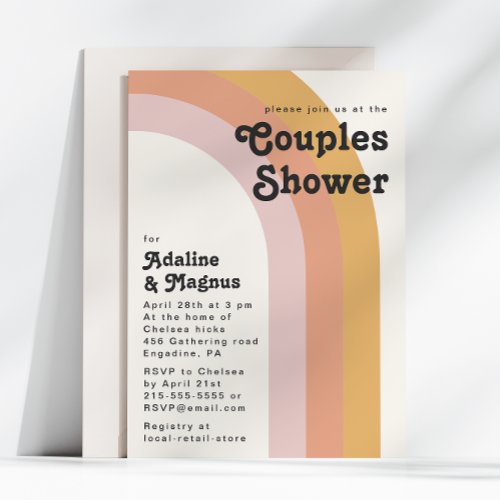 Modern Retro 70s Rainbow Couples Shower Invitation