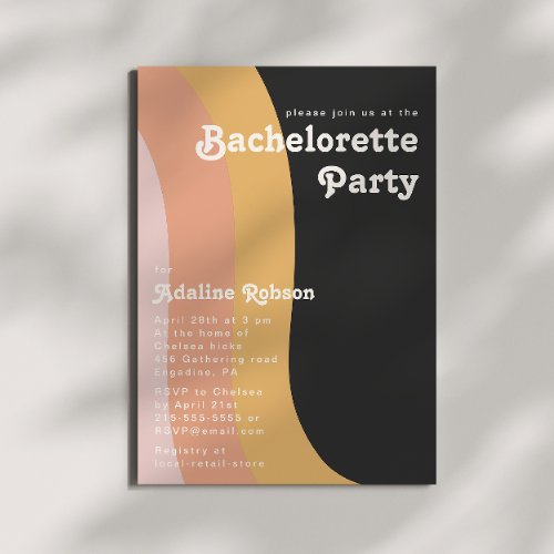 Modern Retro 70s Rainbow Dark Bachelorette Party Invitation