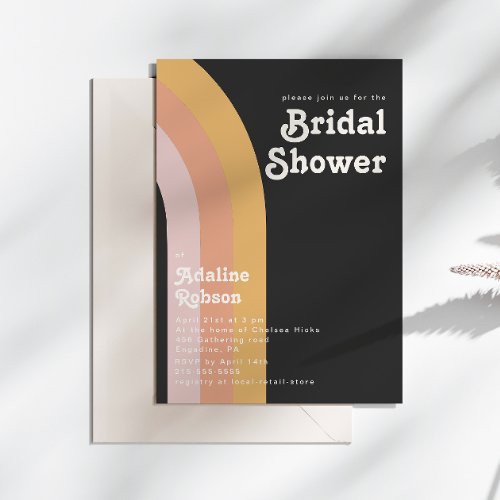 Modern Retro 70s Rainbow Dark Bridal Shower Invitation