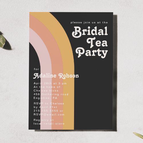Modern Retro 70s Rainbow Dark Bridal Tea Party In Invitation