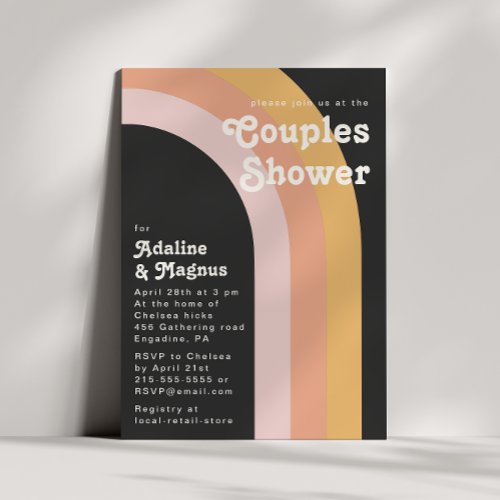 Modern Retro 70s Rainbow Dark Couples Shower Invitation