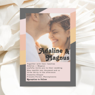 Modern Retro 70's Rainbow Dark Faded Photo Wedding Invitation
