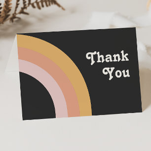 Modern Retro 70's Rainbow   Dark Folded Letterpress Thank You Card
