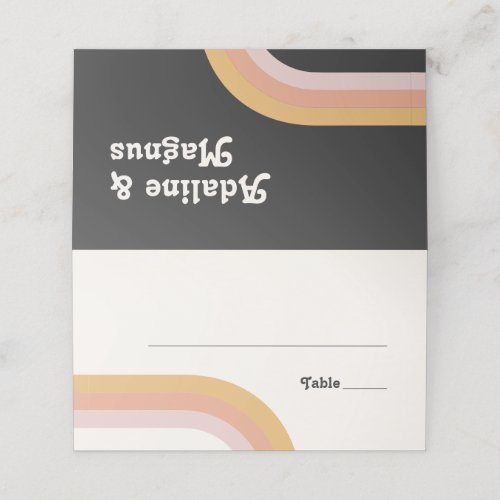 Modern Retro 70s Rainbow  Dark Folded Place Card