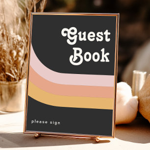 Modern Retro 70's Rainbow Dark Guest Book Sign