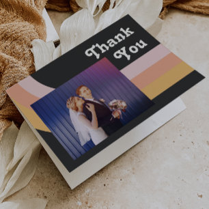 Modern Retro 70's Rainbow Dark Photo Folded Letterpress Thank You Card