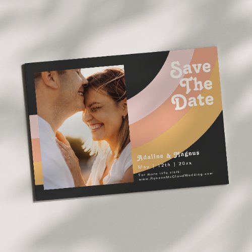 Modern Retro 70s Rainbow Dark Photo Horizontal Save The Date