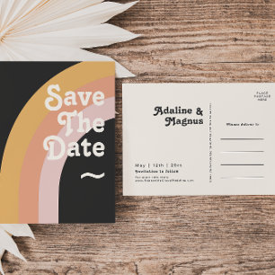 Modern Retro 70's Rainbow Dark Save The Date Invitation Postcard