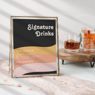 Modern Retro 70's Rainbow Dark Signature Drinks Poster