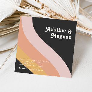 Modern Retro 70's Rainbow Dark Square Wedding Invitation
