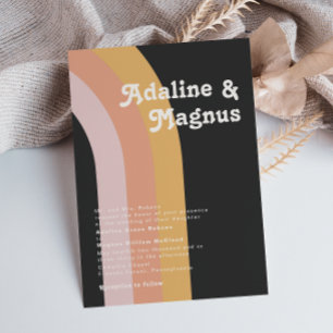 Modern Retro 70's Rainbow Dark Traditional Wedding Invitation