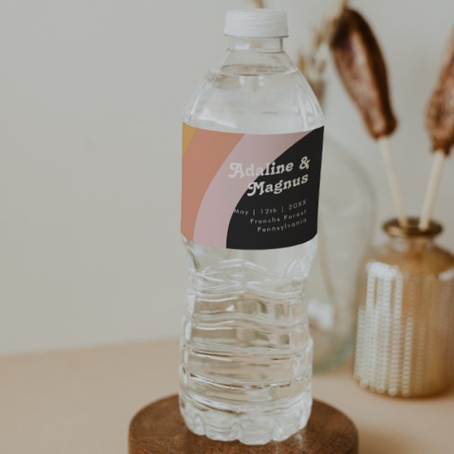 Modern Retro 70's Rainbow Dark Water Bottle Label (Creator Uploaded)