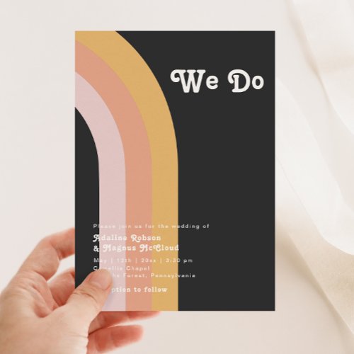 Modern Retro 70s Rainbow Dark We Do Wedding Invitation