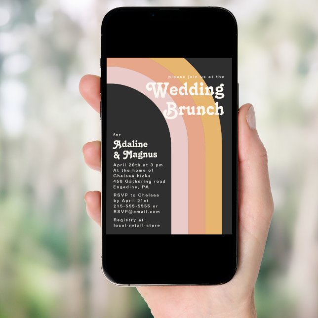 Modern Retro 70's Rainbow Dark Wedding Brunch Invi Invitation (Front Digital)