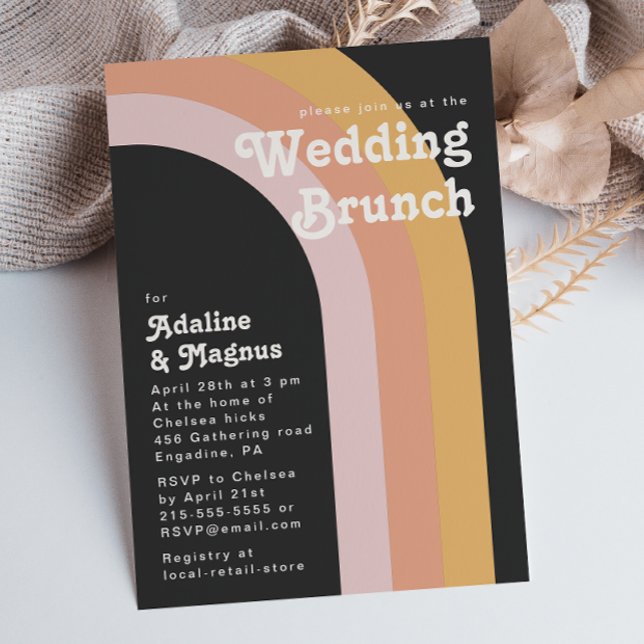 Modern Retro 70's Rainbow Dark Wedding Brunch Invi Invitation (Creator Uploaded)
