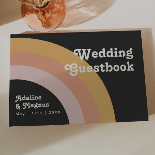 Modern Retro 70s Rainbow Dark Wedding Guestbook